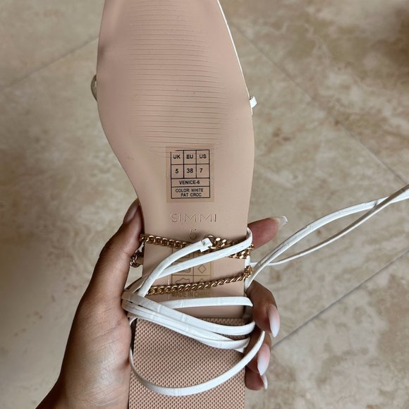 SIMMI SHOES - ERINA GOLD FAUX CROC PRINT CHAIN LACE UP FLAT SANDALS - Picture 4 of 5